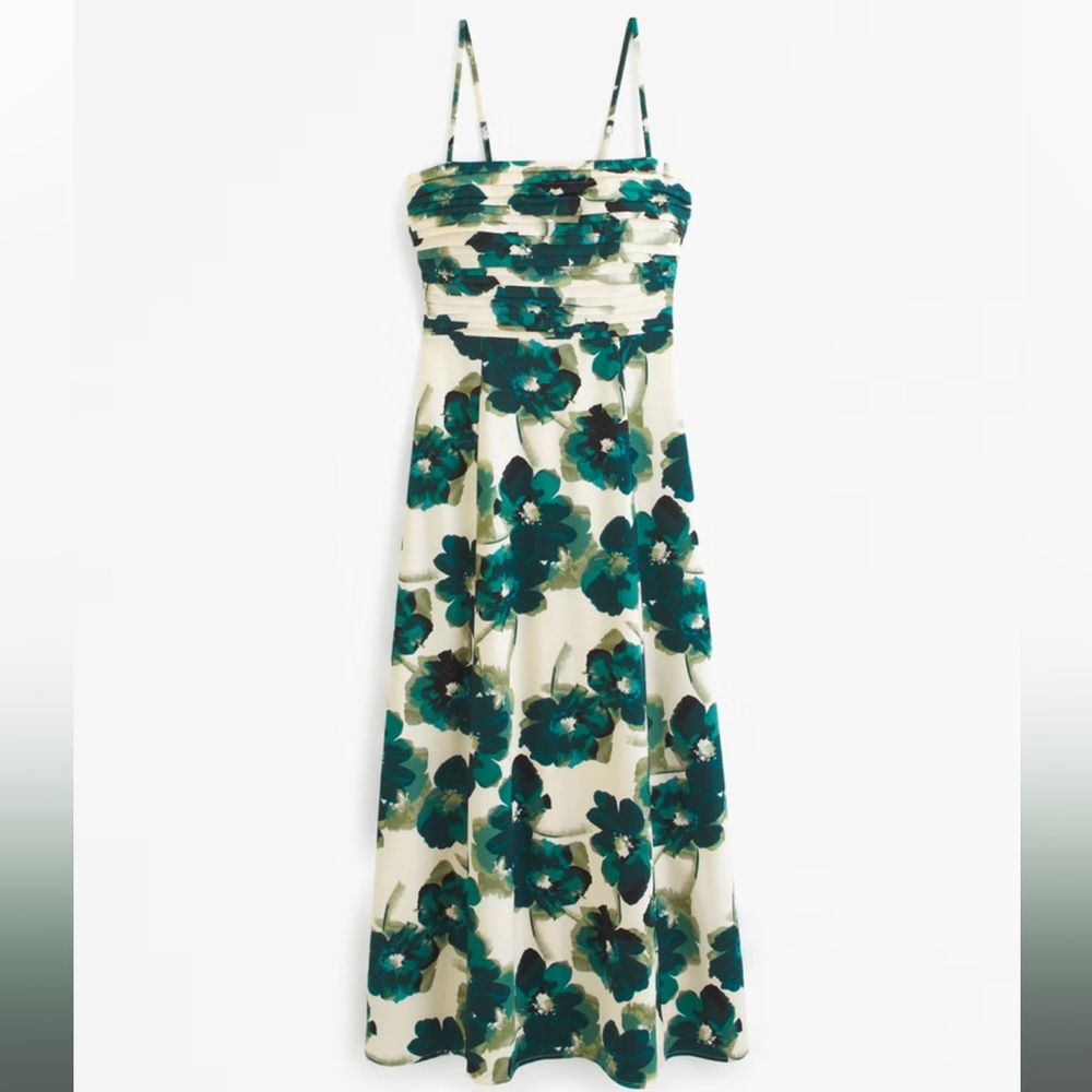 Floral Print Maxi Dress in Green and Cream